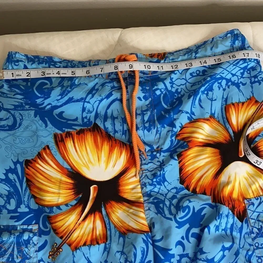 Men's OP Lined Floral Hawaiian Print Board Shorts M